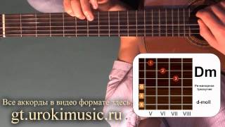 Аккорд Dm. Ре минор. d-moll. Позиция 5. Без Баррэ. Школа игры на акустической гитаре urokimusic