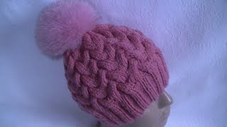 Вязание  шапки узором   Коса с 12 петель.Knitting hats pattern Kos with 12 loops