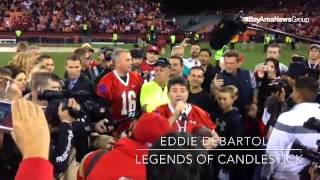 Former #49ers  owner Eddie DeBartolo speaks to the crowd after the Legends of  #Candlestick  footbal