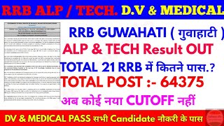 Alp & TECH RRB Guwahati Result || 21 RRB Total Candidate pass for DV & Medical exam main & Standby