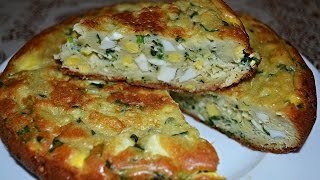Нежный заливной пирог с яйцами и зеленым луком.
