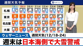 週間天気(12/18-24)「週末は日本海側で大雪警戒」