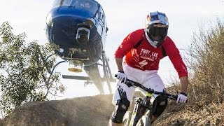 Helicopter chases Curtis Keene down incredible MTB trail - Heli POV