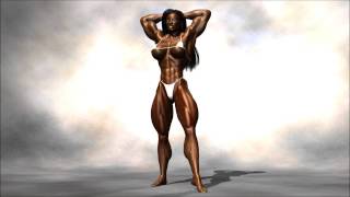 Muscle babe flexing abs