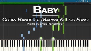 Clean Bandit - Baby (Piano Cover) ft. Marina & Luis Fonsi Synthesia Tutorial by LittleTranscriber