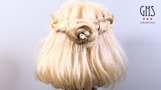ミディアムボブの花かんむり風ハーフアップ：編み込みヘアアレンジ