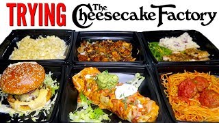 TRYING CHEESECAKE FACTORY DINNERS! - Mac N' Cheese Burger, Burrito, & MORE Restaurant Taste Test!
