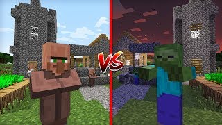 ДЕРЕВНЯ ЖИТЕЛЕЙ ПРОТИВ ДЕРЕВНИ МОБОВ В МАЙНКРАФТ ТРОЛЛИНГ ЛОВУШКА MINECRAFT ПРОТИВОСТОЯНИЕ ДЕРЕВНИ