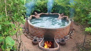 Unbelievable! How To Make  Brick Wall & Build Beautiful Heated Swimming Pool By Talented Bushmen