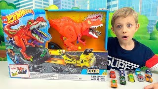 Хот Вилс ДИНОЗАВР REX напал на Машинки! Даник и спасение Hot Wheels