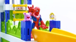 T-Rex Toys Appeared! Spider Man Sliding At Water Park! Iron Man To The Rescue - Toys Play Time