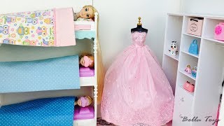?BARBIE PRINCESS DOLL HOUSE?BEDROOM BUNK BED?ELSA ANNA FROZEN RAPUNZEL?MORNING ROUTINE DRESSES