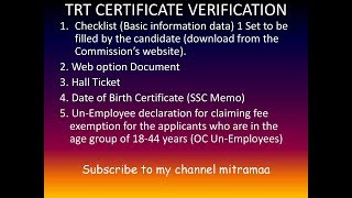 TRT certificate verification ll List of Documents for certificate Verification ll TSPSC TRT