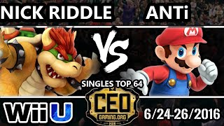 CEO 2016 - Nick Riddle (Zero Suit Samus, Bowser) Vs. ANTi (Mario) - Winners Round 1 - Smash Wii U