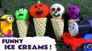 Funny Minions Halloween Spooky Play Doh Ice Cream with Thomas The Tank Engine Cars McQueen Elsa TT4U